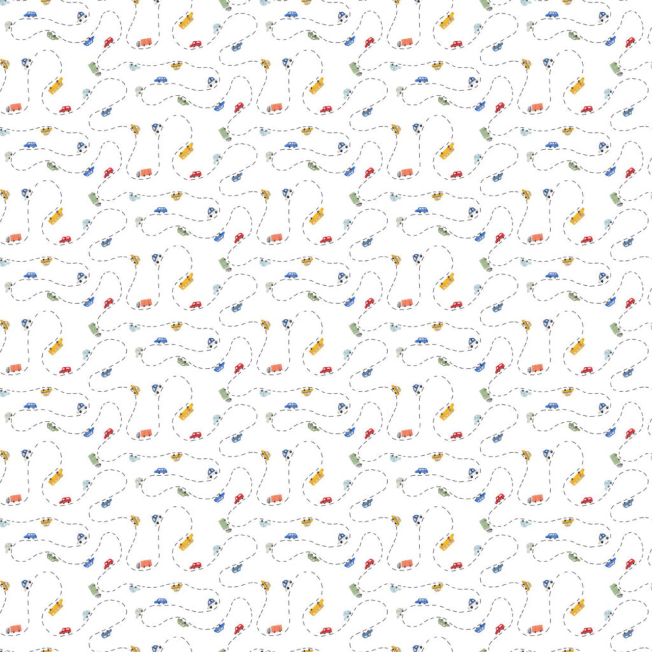 Fabric FIGO White Small Cars Mini Metropolis by the Quarter Yard 91190-10